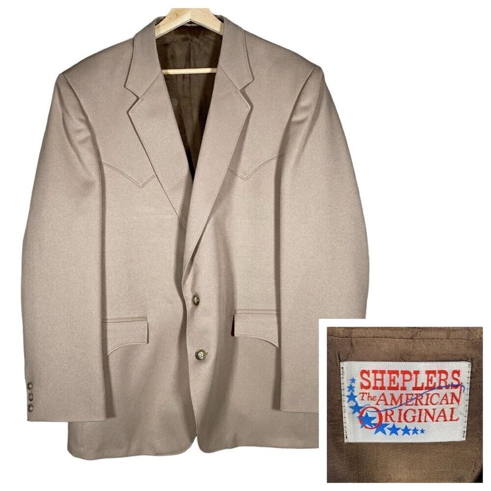 VTG Sheplers Lubbock Sport Coat 44R Western Cowboy Rockabilly Polyester Blazer